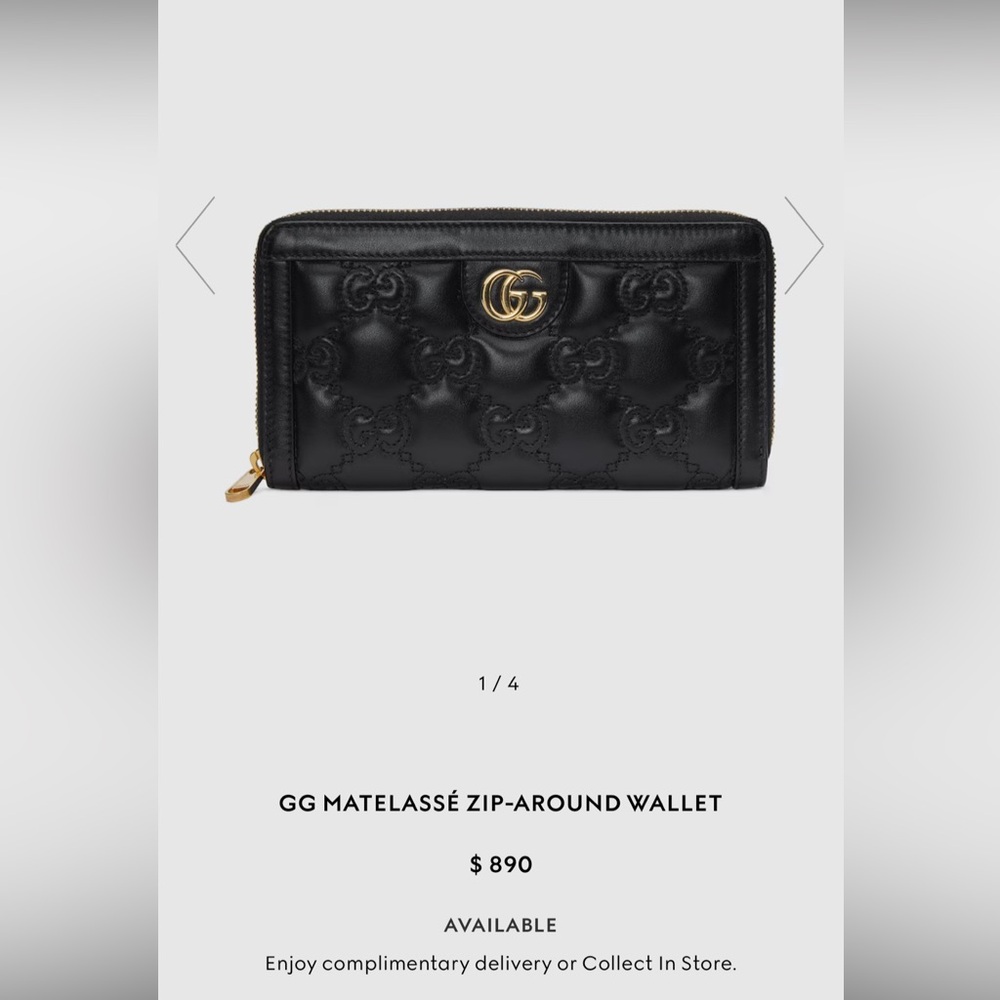EUC Gucci zip around long wallet GG Matelasse GG leather Black. Retails for $890